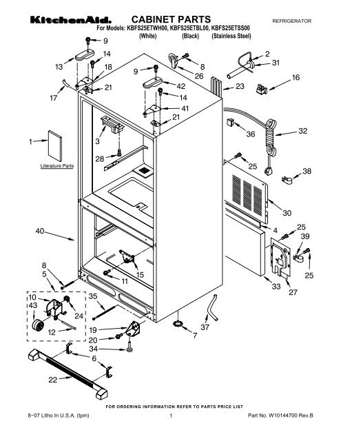 Parts List Kbfs25etss00 Kitchenaid