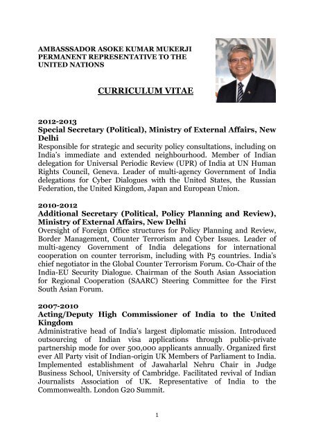 h.e ambassador asoke kumar mukerji - Member States Portal