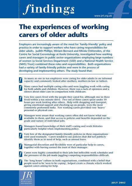 The Experiences Of Working Carers Of Older Adults - Joseph ...