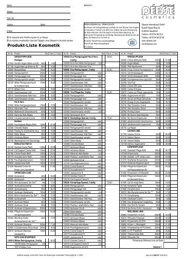 Produkt-Liste Kosmetik