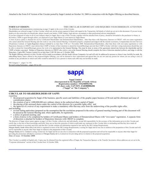 SAPPI LTD (SAP) 6-K