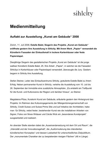 Medienmitteilung vom 11. Juli 2008 - Sihlcity