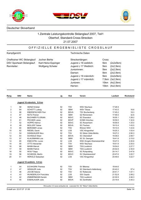 1. Zentrale Leistungskontrolle 2007 Oberhof Crosslauf - Xc-Ski