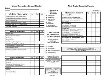 Victor Elementary School District First Grade Report to Parents