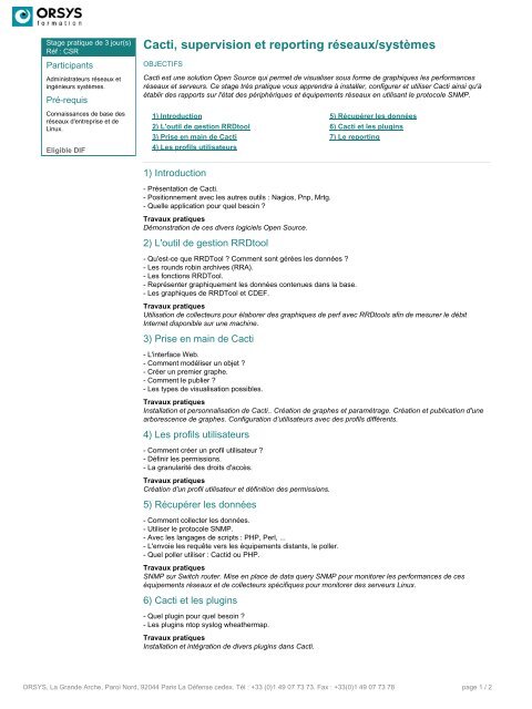 Cacti, supervision et reporting rÃ©seaux/systÃ¨mes - Orsys