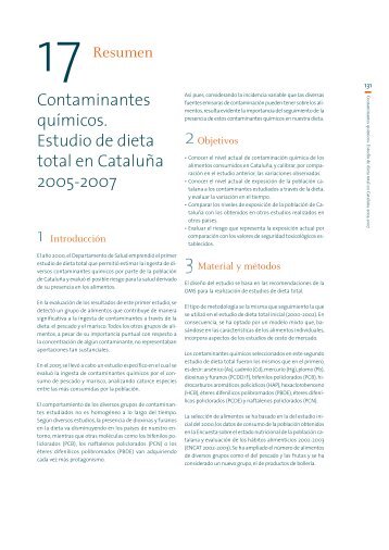 Contaminantes quÃ­micos. Estudio de dieta total en CataluÃ±a 2005 ...
