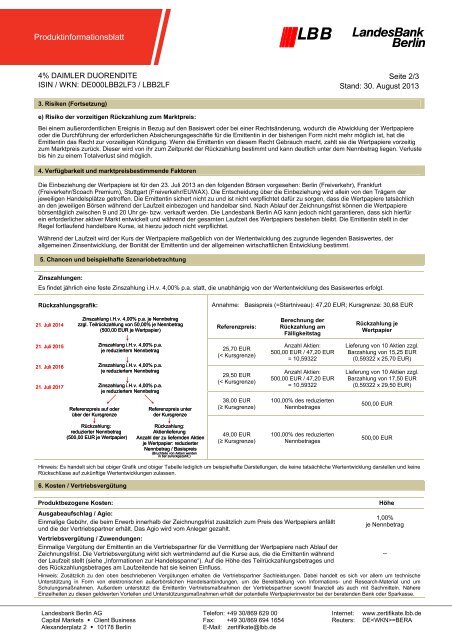 Produktinformationsblatt - Zertifikate - Landesbank Berlin