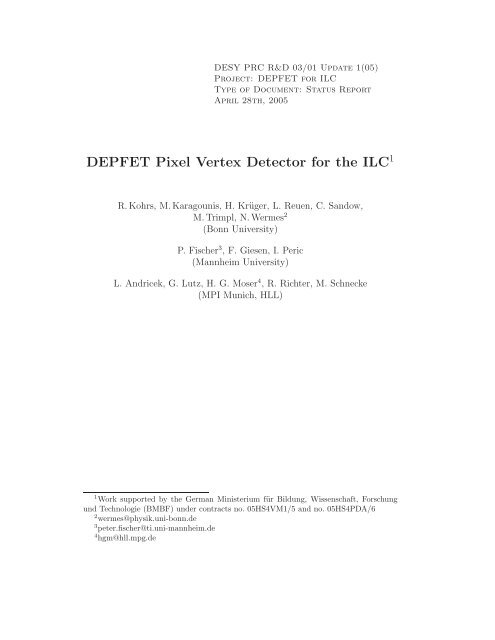 DEPFET Pixel Vertex Detector for the ILC - MPG HLL