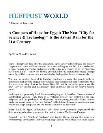 A Compass of Hope for Egypt - Professor Ahmed Zewail - Caltech