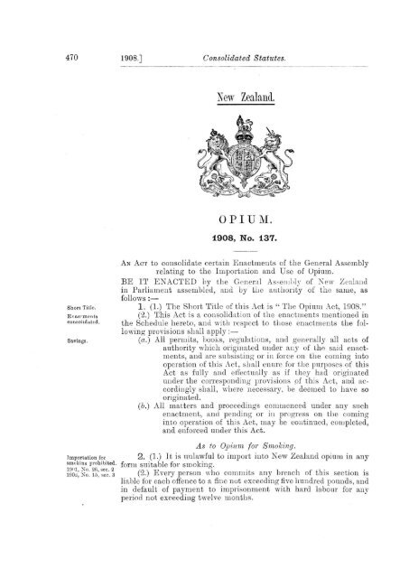 New Zealand. OPIUM. - Early New Zealand Statutes