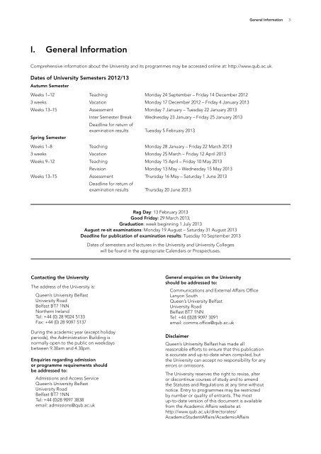 University Calendar for Postgraduate Students 2012/13 - Queen's ...