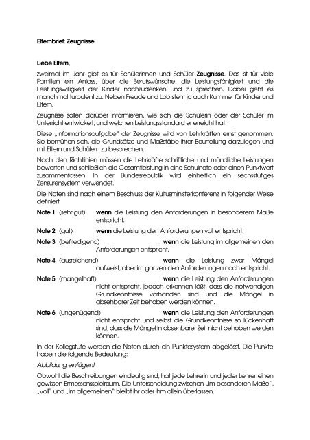 Elternbrief: Zeugnisse Liebe Eltern, zweimal im 