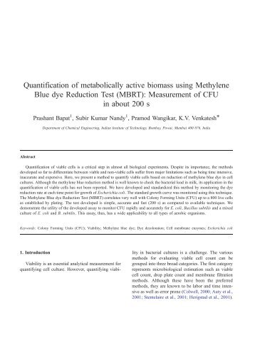 Quantification of metabolically active biomass using Methylene Blue ...