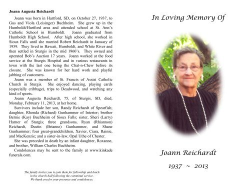 In Loving Memory Of Joann Reichardt 1937 ~ 2013 - Kinkade ...