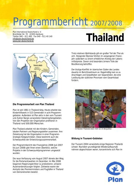 Programmbericht Thailand - Plan Deutschland