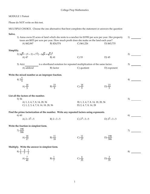 P1 Pretest _Fa10 - Miami Arts Charter School