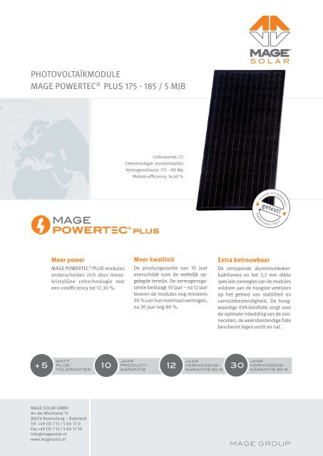 MAGE SOLAR Powertec Plus 175 - 185 / 5 MJB - K.t.i. - W.t.i.