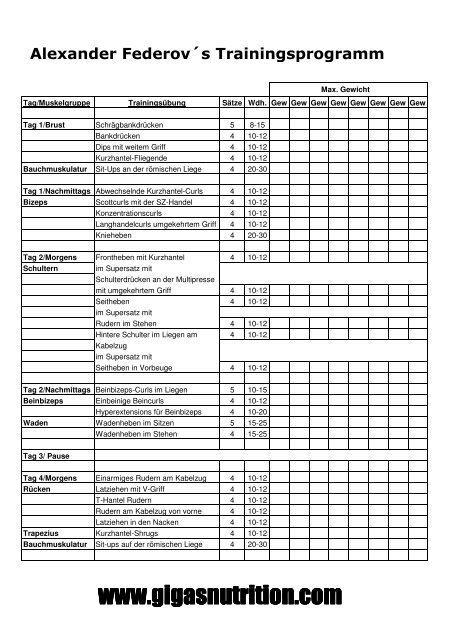 Alexander Federov Trainingsplan - Gigas Nutrition