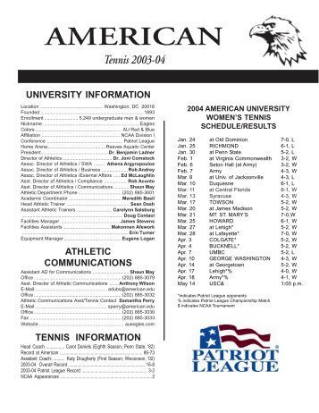 NCAA Game Notes - American University