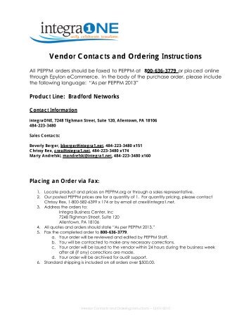 Vendor Contacts and Ordering Instructions - Peppm