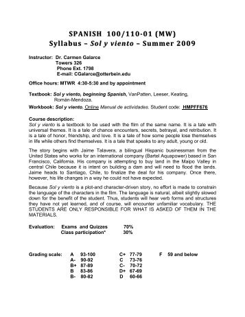 Syllabus â Sol Y Viento - Otterbein