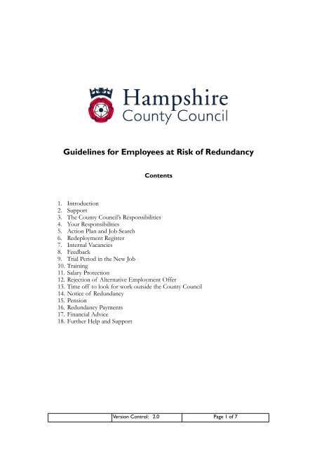 Guidelines for Employees at Risk of Redundancy - Hampshire 
