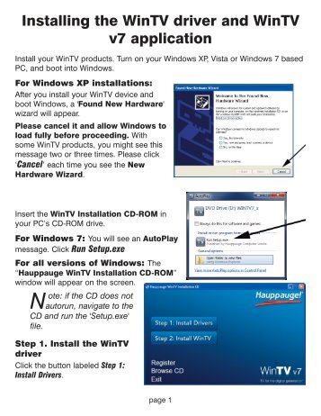 Installing the WinTV driver and WinTV v7 application