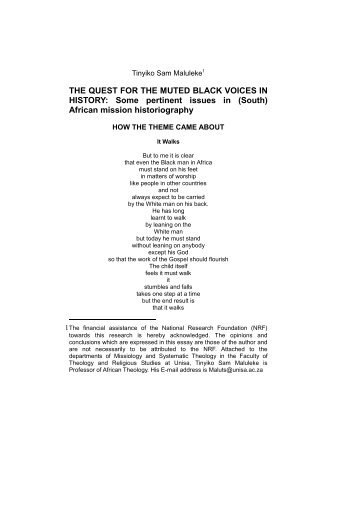 THE QUEST FOR THE MUTED BLACK VOICES IN HISTORY: Some ...