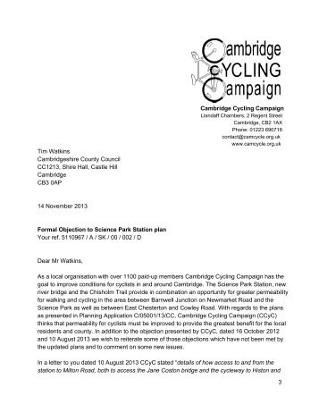 Formal Objection to Science Park Station plan - Cambridge Cycling ...