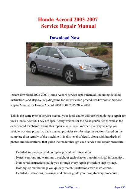 Download Honda Accord 2003-2007 Service Repair Manual - Carfsm