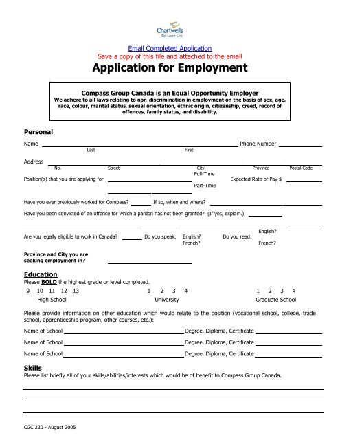 Employment Application Form Dineoncampus Ca