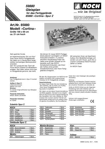 59880 Gleisplan Art.Nr. 85880 Modell Â»CortinaÂ«