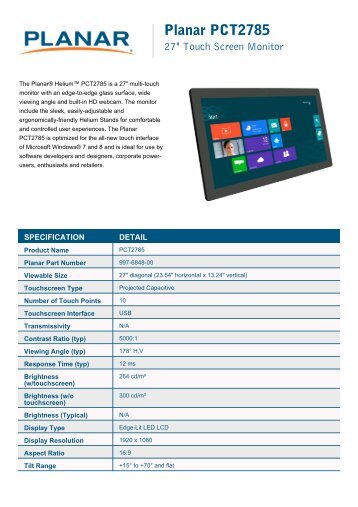 PCT2785 - Multi-Touch Monitor - Planar