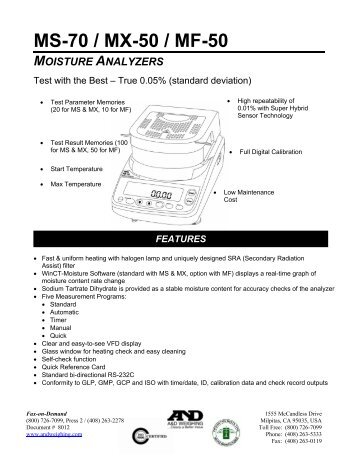 ms-70 / mx-50 / mf-50 moisture analyzers