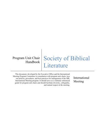 Program Unit Chair Handbook - Society of Biblical Literature