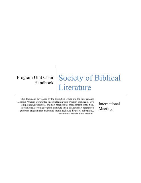 Program Unit Chair Handbook - Society of Biblical Literature