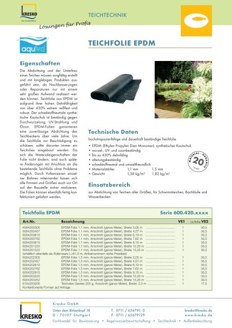 TEICHFOLIE EPDM - Kresko GmbH - Fachhandel fÃ¼r Gartentechnik