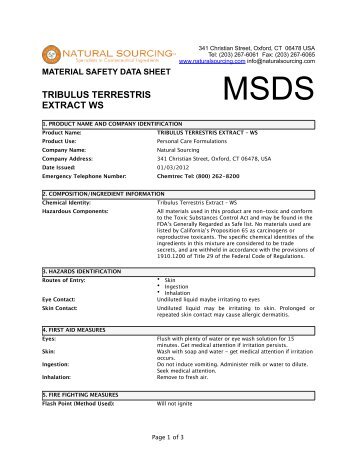 (MSDS) Extract Tribulus Terrestris WS - Natural Sourcing, LLC