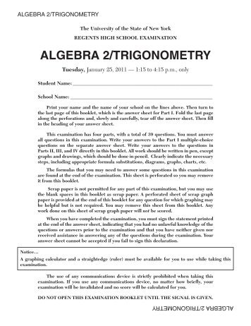 ALGEBRA 2/TRIGONOMETRY - JMap