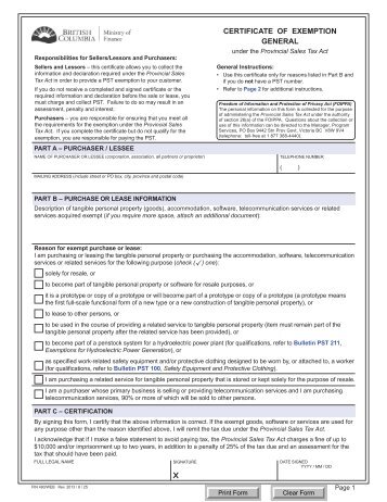 FIN 490, Certificate of Exemption - General