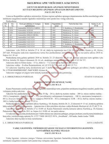 SKELBIMAI APIE VIEÅ UOSIUS AUKCIONUS - isPARDUODA.LT