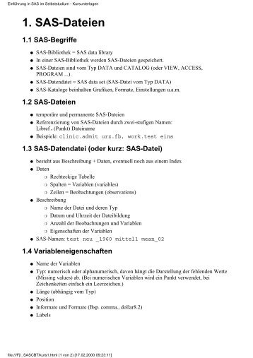 EinfÃ¼hrung in SAS im Selbststudium - Unterlagen - Urz