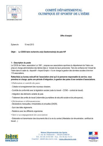 Offre d'emploi - ComitÃ© rÃ©gional olympique et sportif de Franche ...