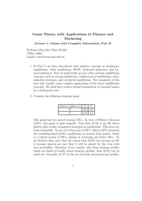 Game Theory with Applications to Finance and Marketing