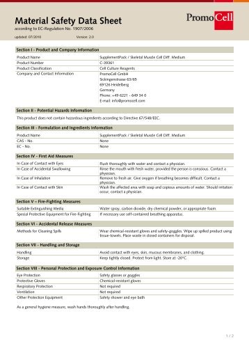 Material Safety Data Sheet - PromoCell
