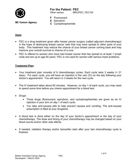 For The Patient Fec Bc Cancer Agency