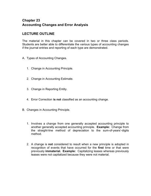 Chapter 23 Accounting Changes and Error Analysis LECTURE - Wiley