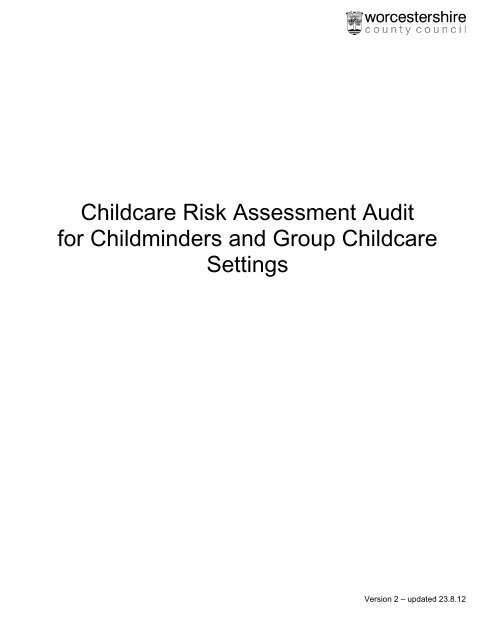 Childcare Risk Assessment Audit for Childminders and Group ...
