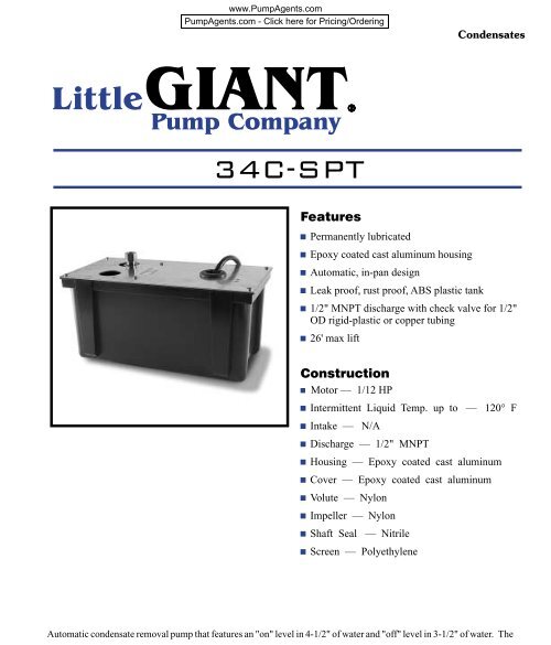 Little Giant Pump 34C-SPT Pumps - PumpAgents.com