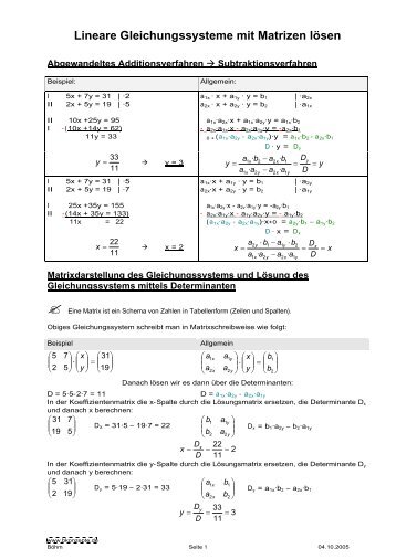 Lineare Gleichungssysteme mit Matrizen lösen - Bkonzepte.de